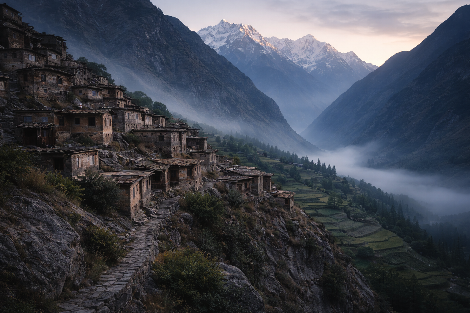 Bergdorf im Himalayan