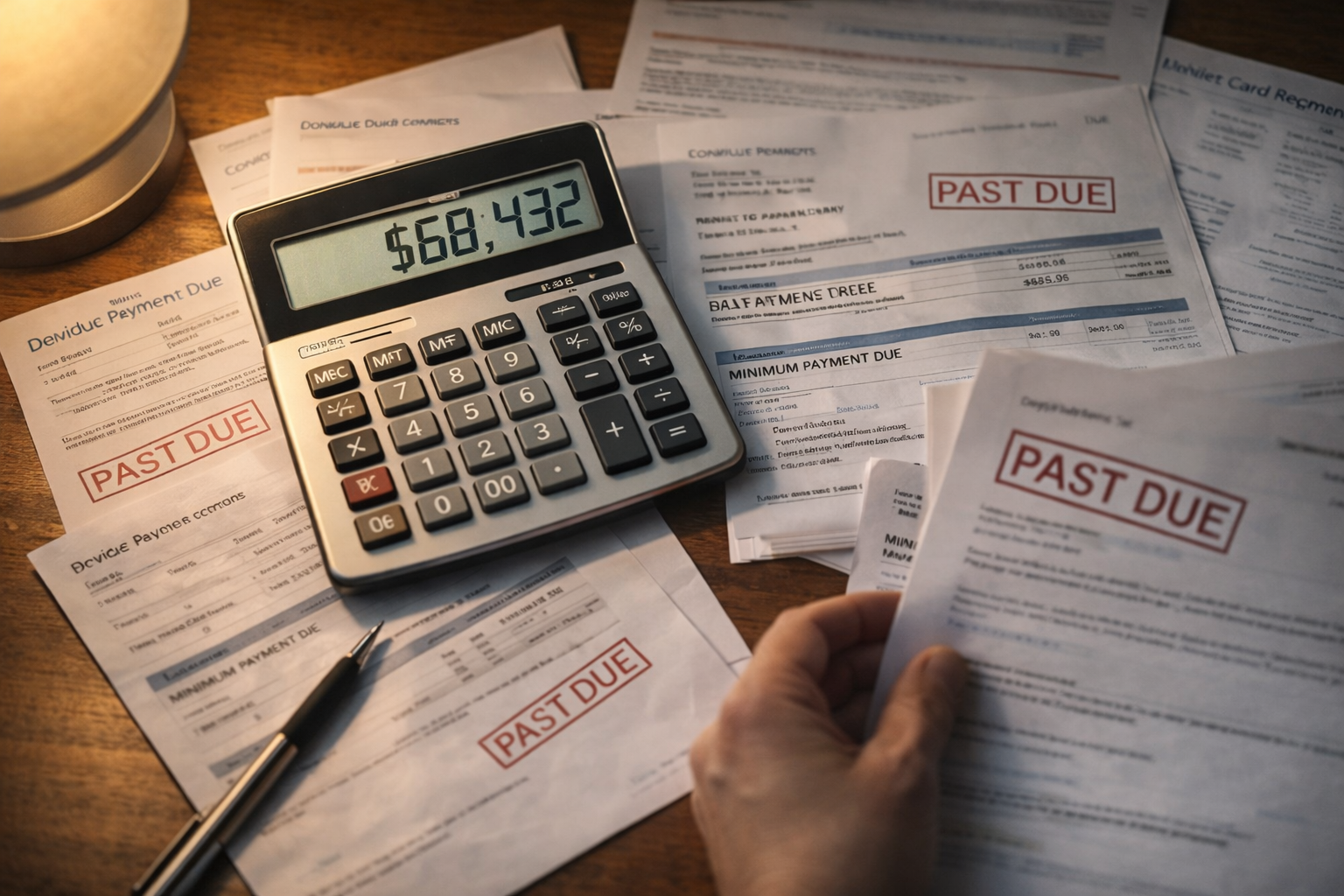 Calculator showing total debt payments over time with credit card bills